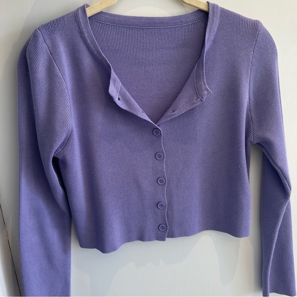 Purple Cropped Knitwear Cardigan Button-Up Style - Picture 1 of 2